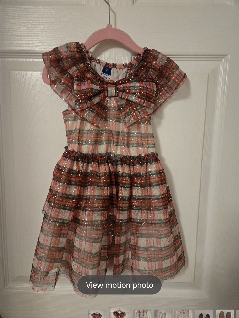 Old Navy Toddler Girl Glitter Holiday Plaid Tulle Tiered Dress Size 3T